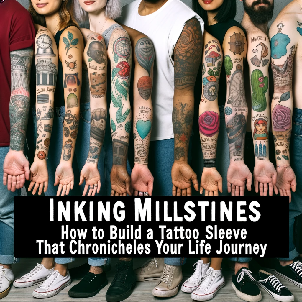  Collection of diverse tattooed arms showcasing different life journey themes.